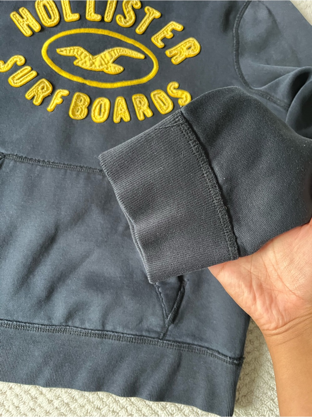 Hollister Navy Blue Hoodie with Yellow Logo - Picture 3 of 10